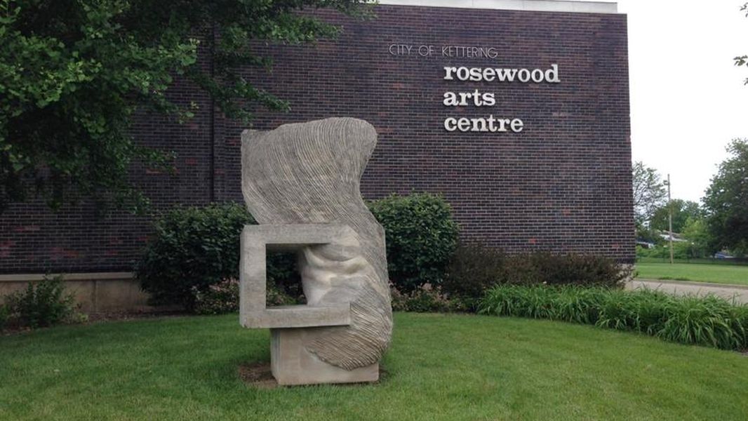 contemporary sculpture outside of the rosewood arts center