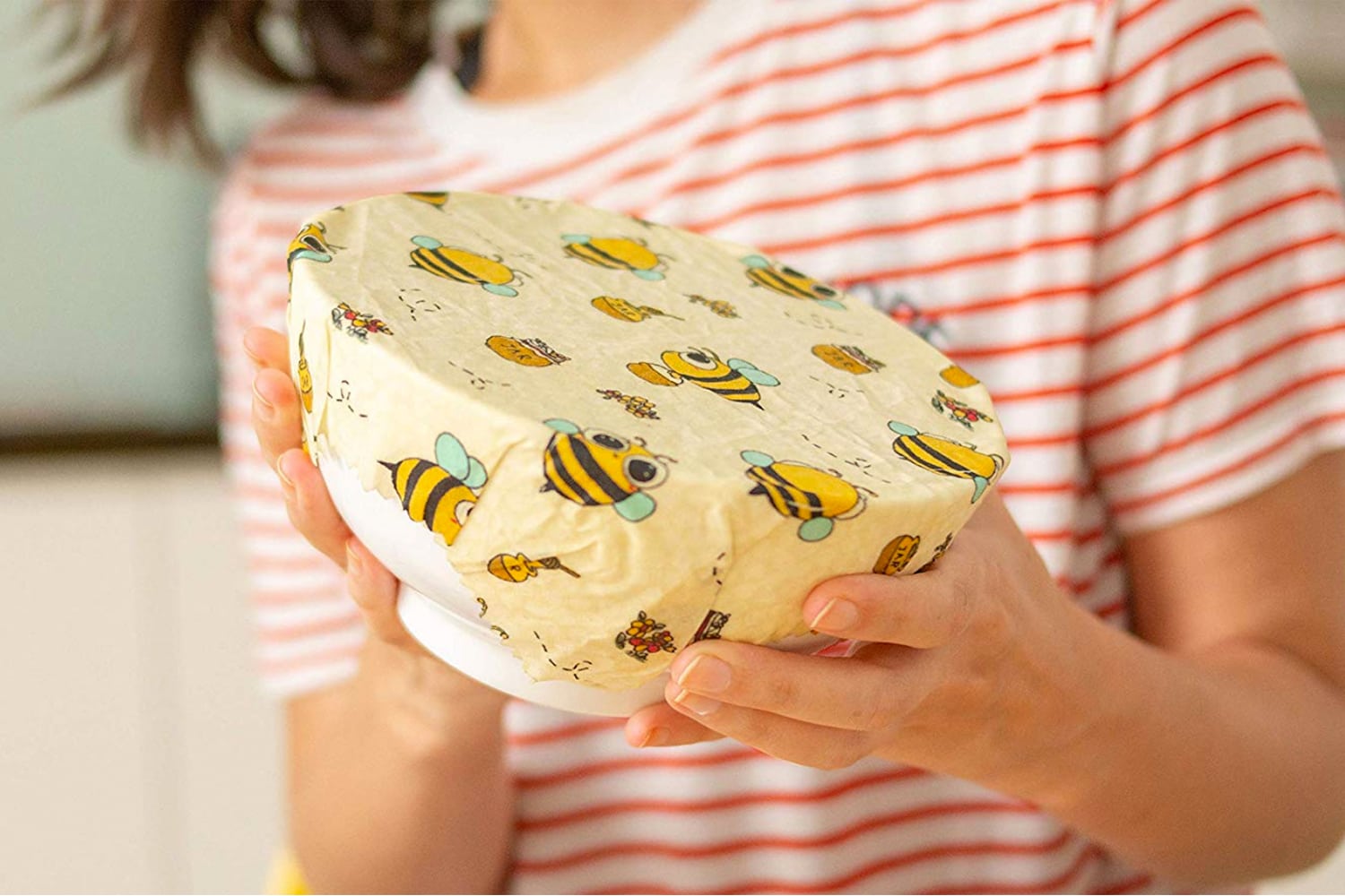 Beeswax wrap covering a food bowl.