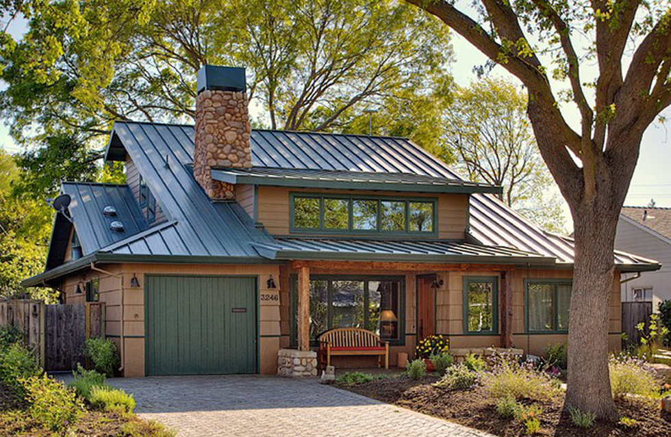 Single home with low maintenance metal roofing.