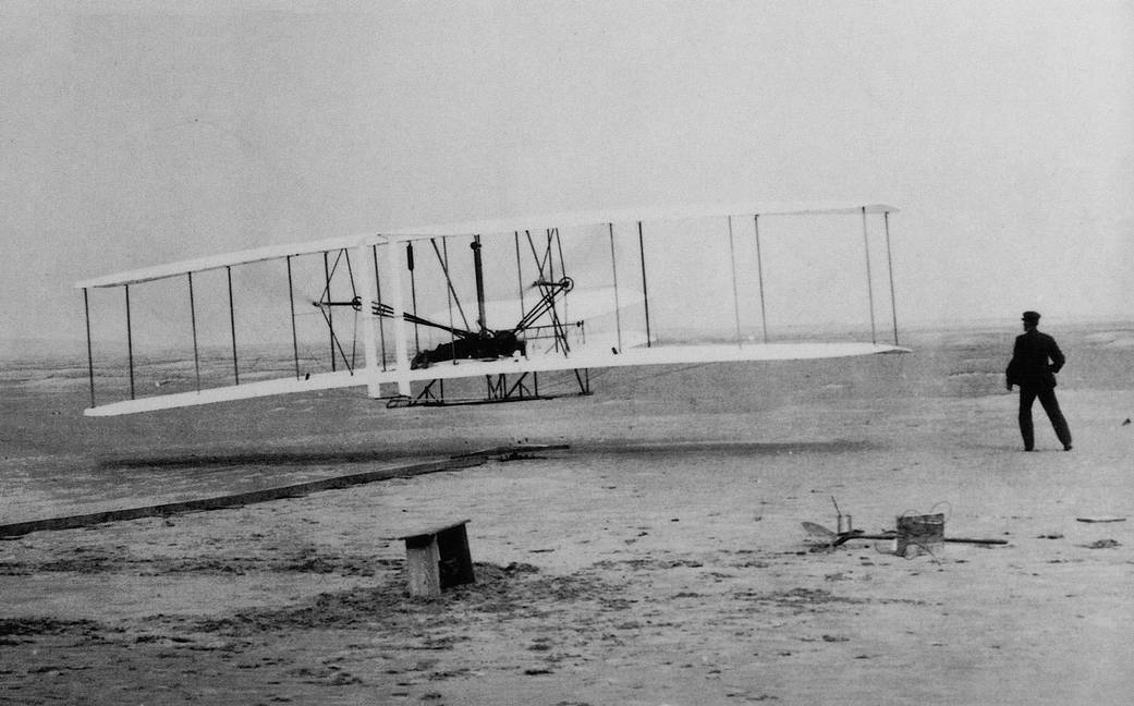 The Wright Brothers first flight in Kitty Hawk, North Carolina.