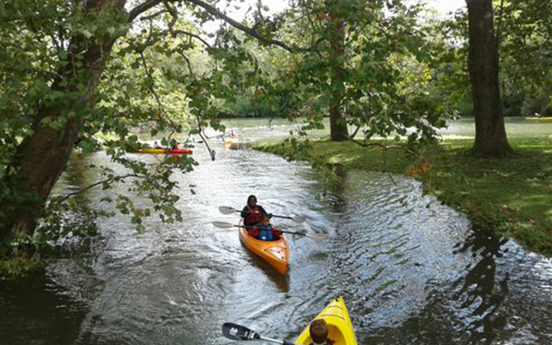 Kayaker on Eastwood Lake near Dayton, Ohio.