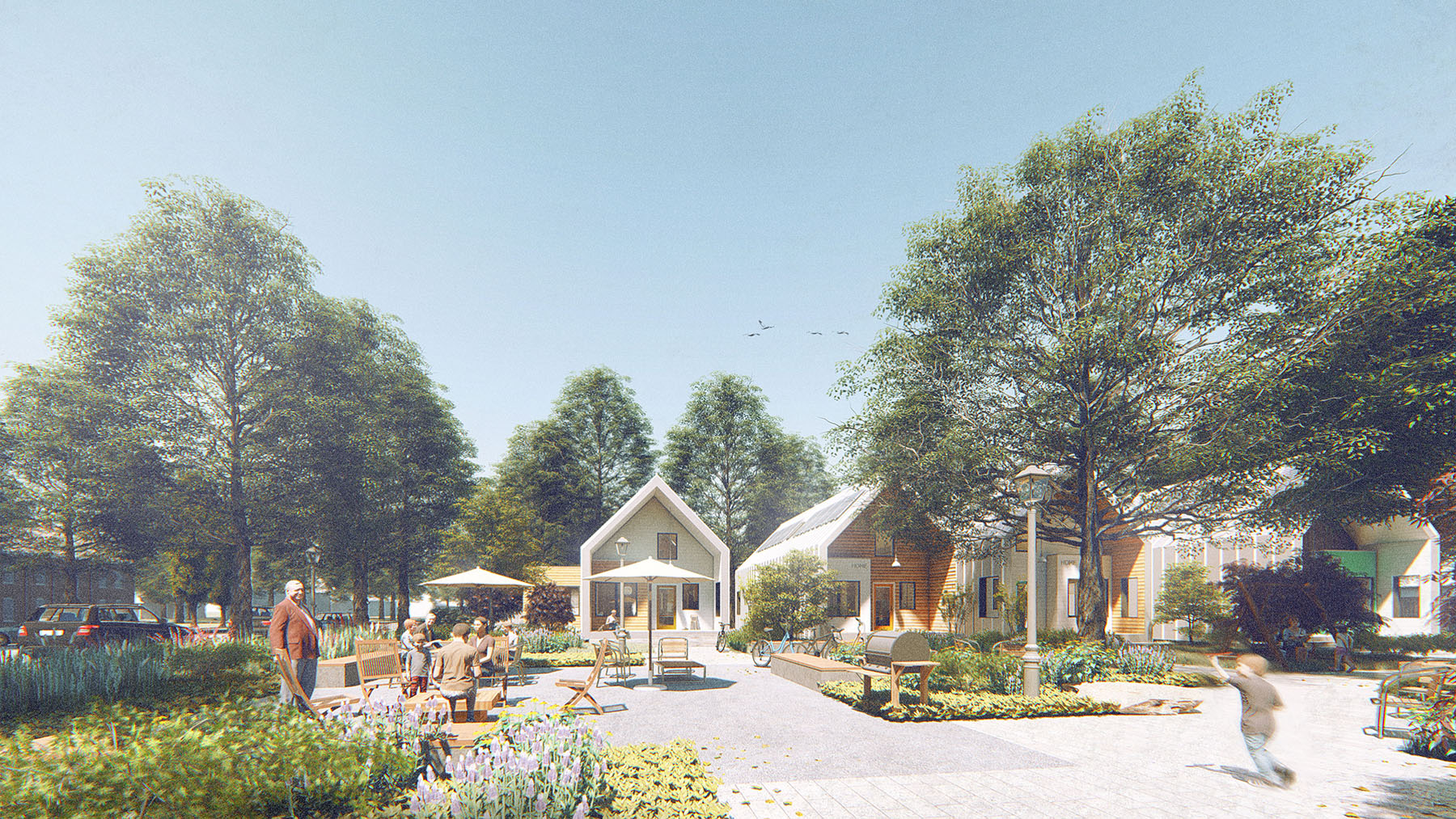 Drawing of the future Antioch College Village, a green pocket neighborhood that will be located in Yellow Springs.