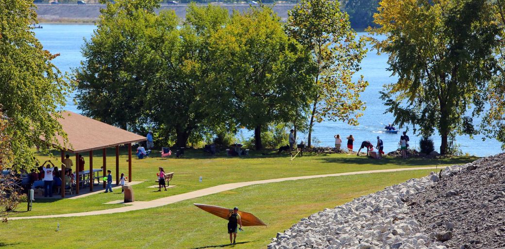 Visitors picnic and swim at Buck Creek State Park.