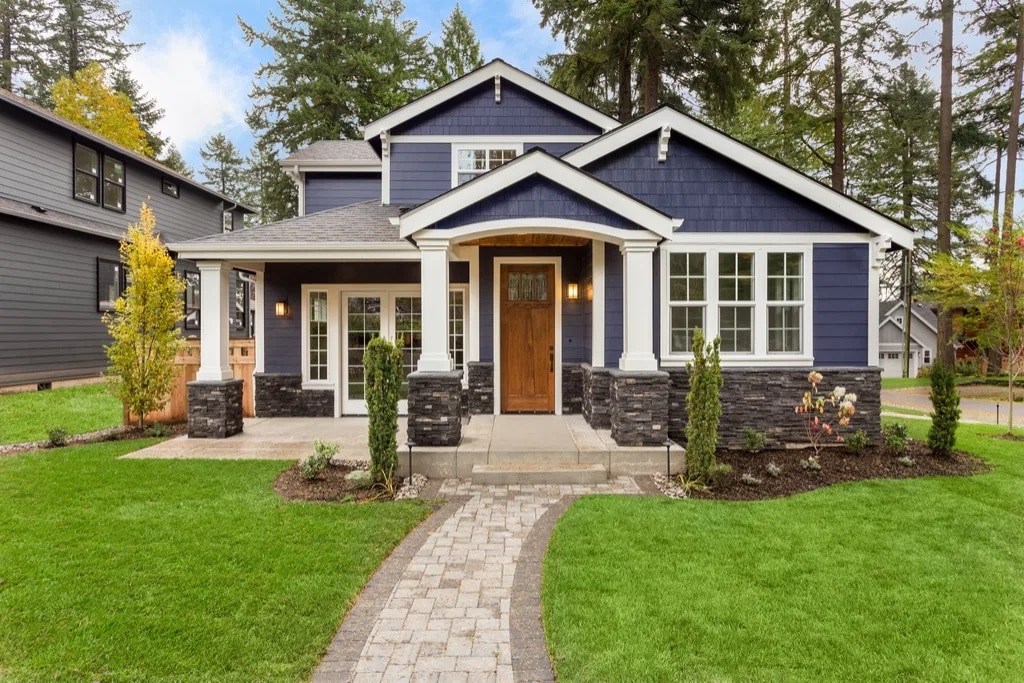 Facade of a suburban home with high curb appeal.