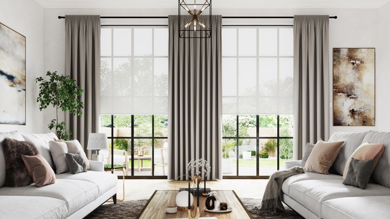 Elegant full-length window treatment in modern living room.