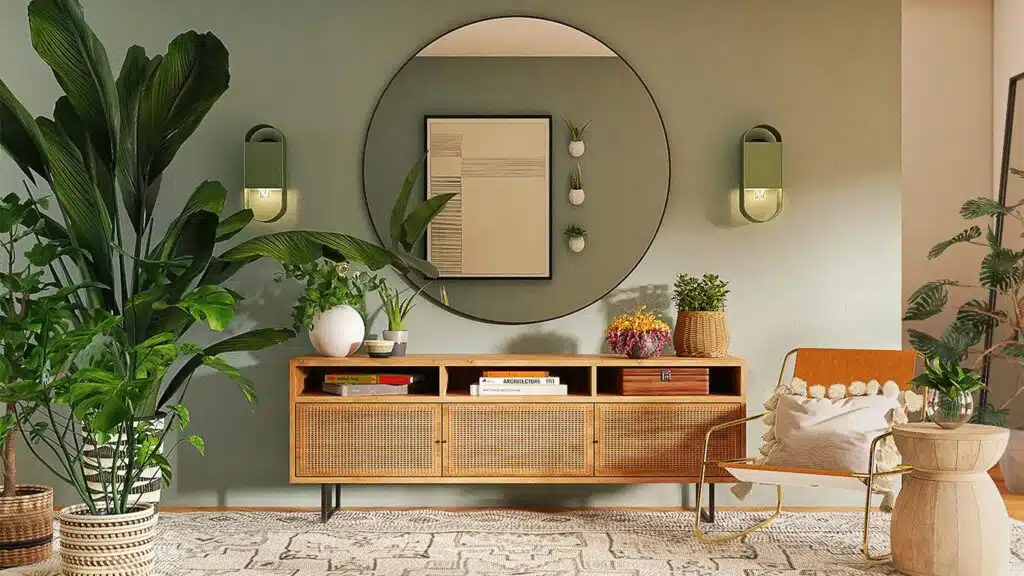 Living room with fig and other indoor plants