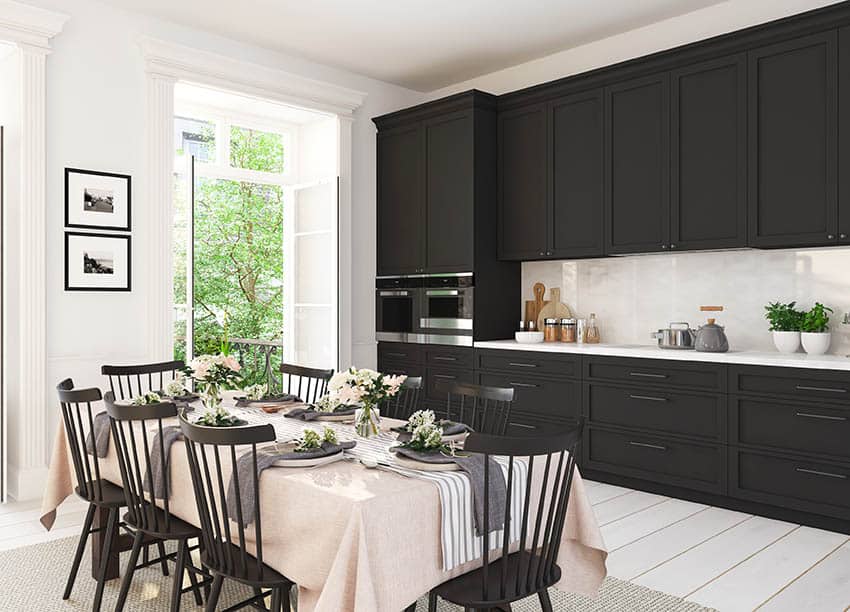 Black cabinets give a bold pop of color in the kitchen.