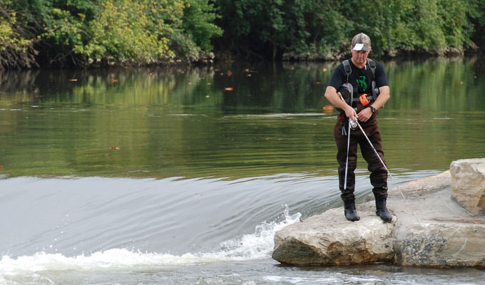 Man fishing in Dayton’s Five Rivers MetroParks.