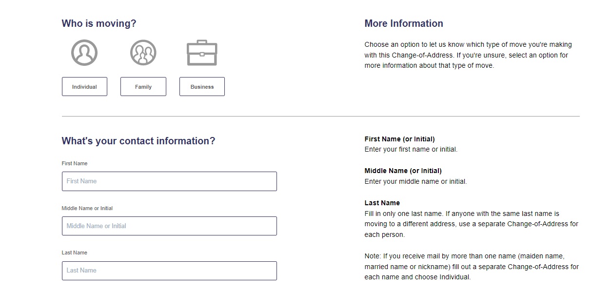 Alt-Text: Completing a change of address request can be done by completing an online form with the USPS.