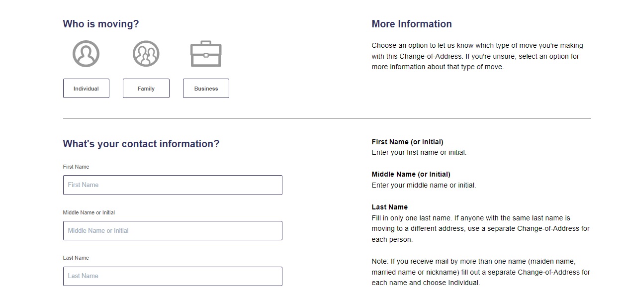 Alt-Text: Completing a change of address request can be done by completing an online form with the USPS.