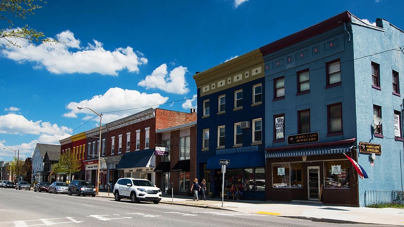 Downtown street in Honesdale, Pennsylvania.