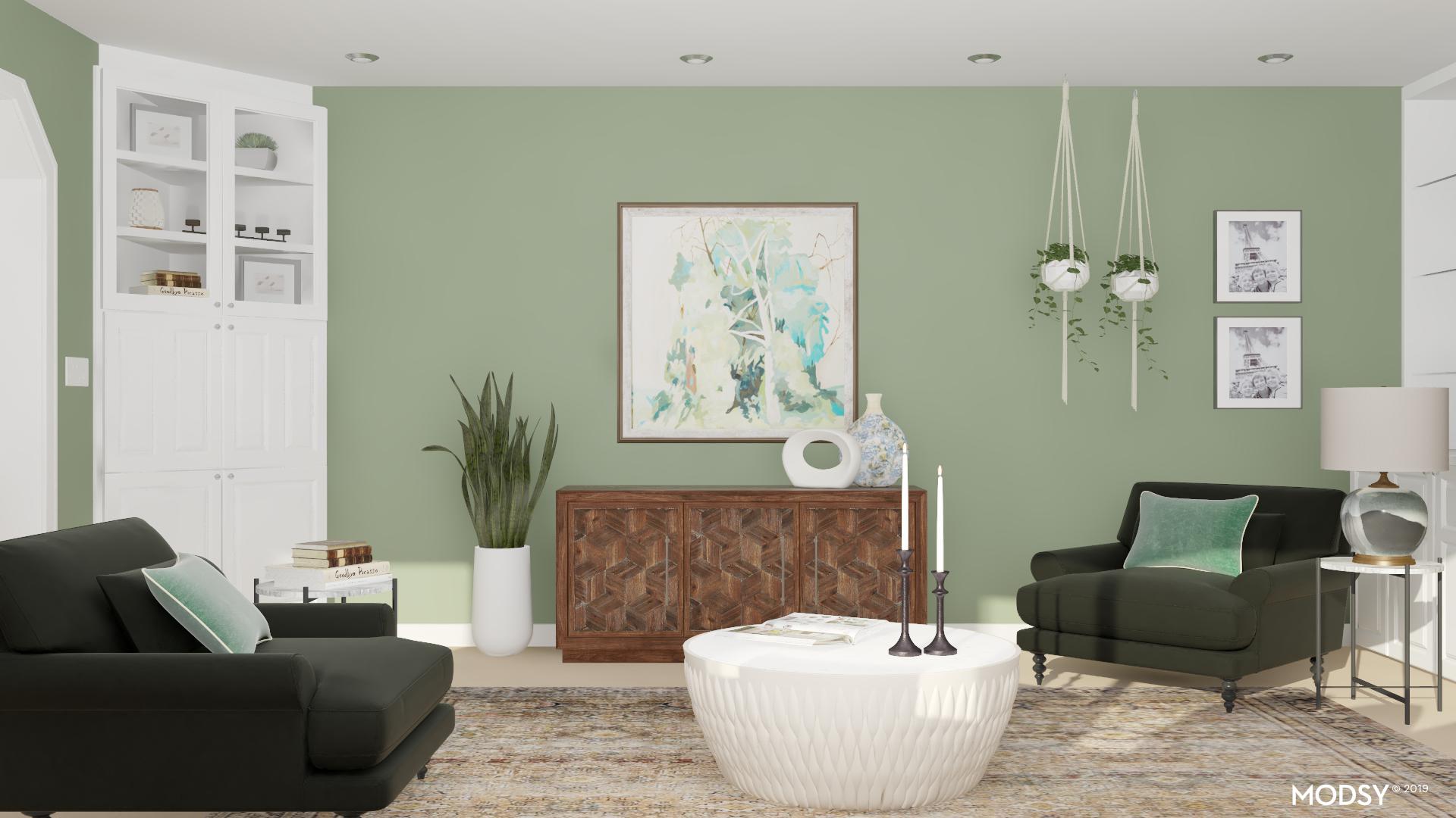 Sage Green With Black Living Room Sofa