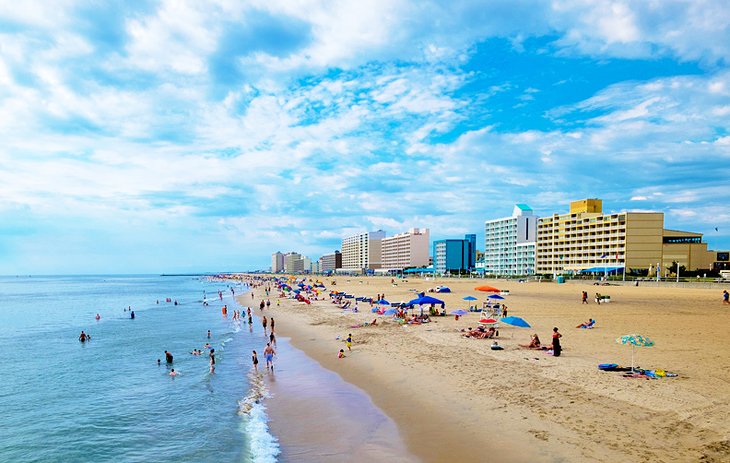 View of the Virginia Beach, Virginia shoreline during the day.