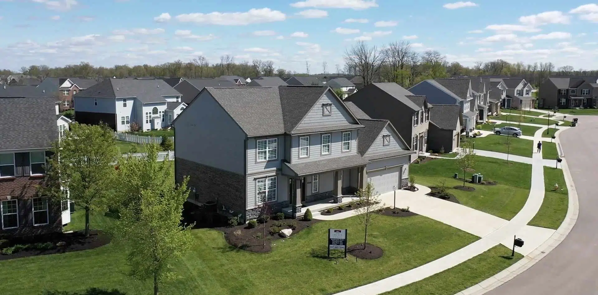 Aerial view of the Washington Trace community built by Oberer Homes