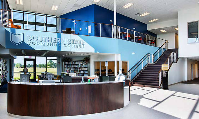 Inside a building on the Southern State Community College campus.