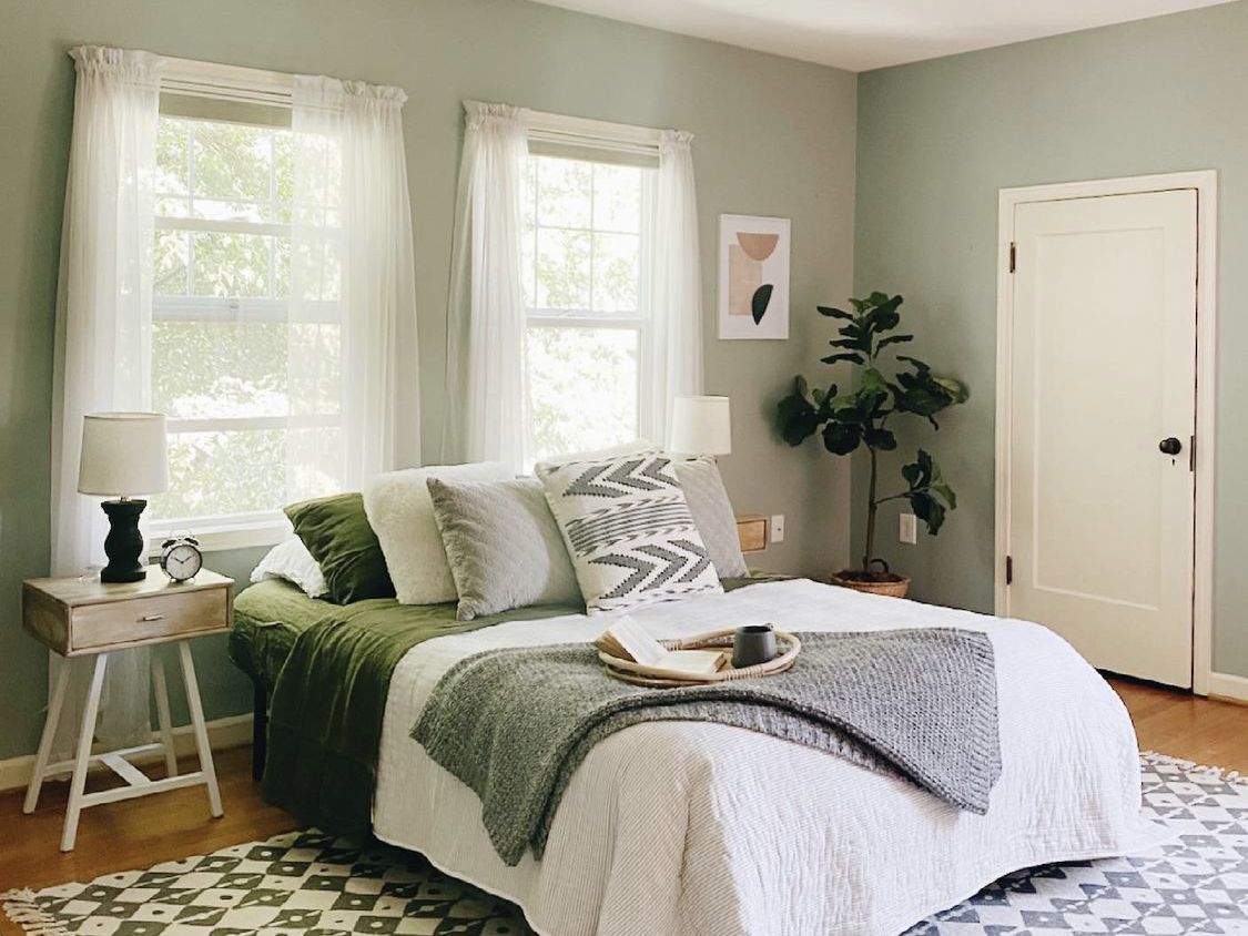 Bedroom with sage green walls