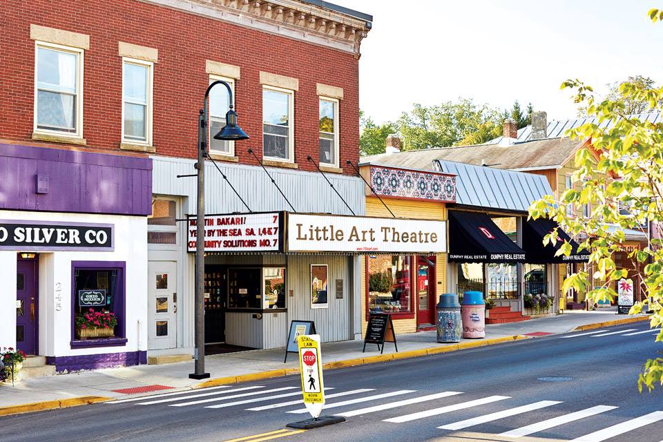 Commercial strip in downtown Yellow Springs, Ohio.
