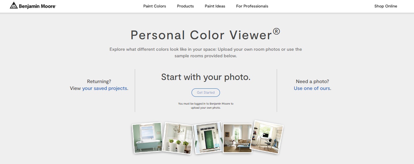 The homepage for the Benjamin Moore Personal Color Viewer.