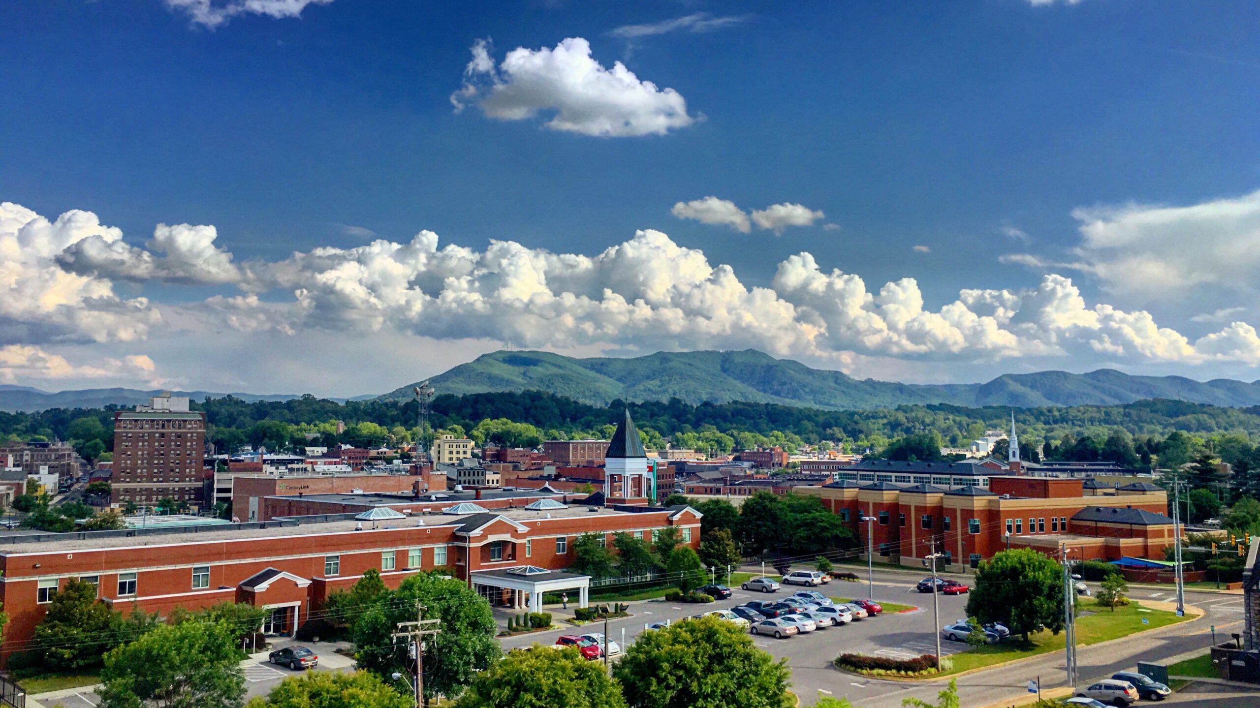 Johnson City backed by the Blue Ridge Mountains.
