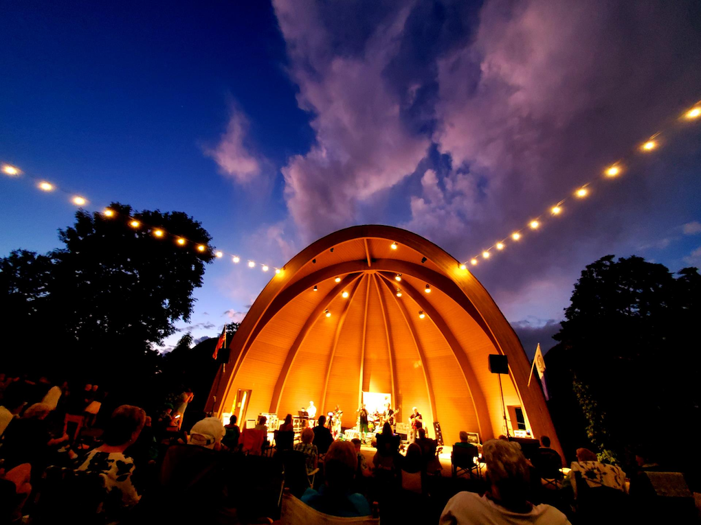 An evening concert at the Centerville Community Amphitheater in the Leonard E. Stubbs Memorial Park.