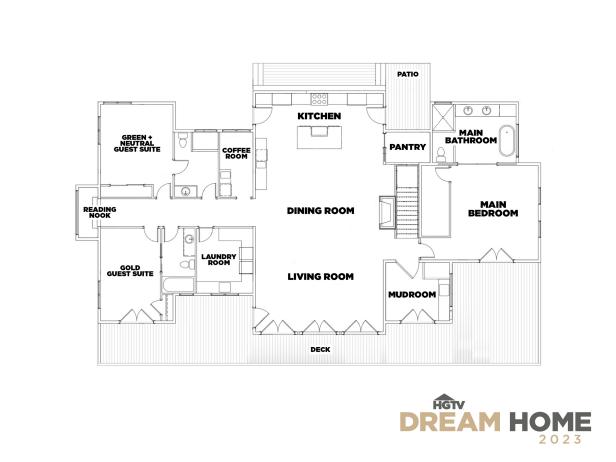 A floor plan of HGTV’s 2023 Dream Home, complete with a mudroom. 