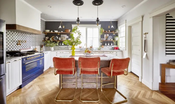 Closed floor plan kitchen 
