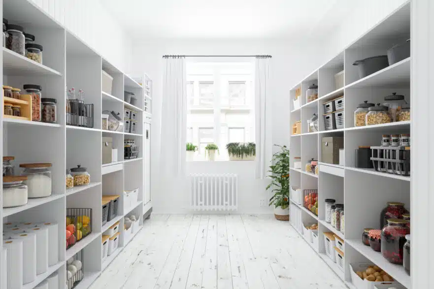Large walk-in pantry with a picture window, expansive shelving, and lots of natural light